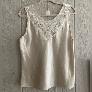 Vtg Cinema Etoile Women Cream Lace Sleeveless Lingerie Intimate Tank Top Sz L